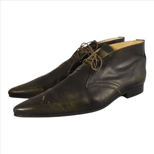 JOHN FLUEVOG | 'Kawasaki' Dark Leather Pointed-Toe Chukka Boots in Size US 12